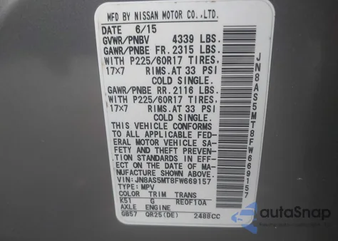 2015 Nissan Rogue Select S from USA, damaged, VIN JN8AS5MT8FW669157